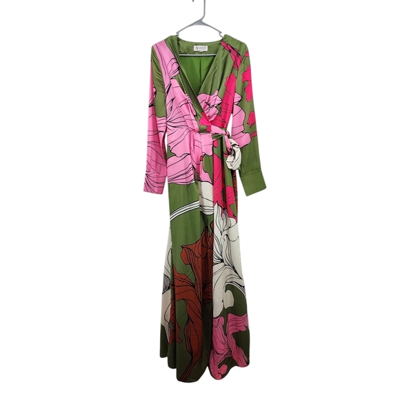 L'atiste By Amy Women's Wrap Satin Floral Maxi Dress Formal - Picture 1 of 10